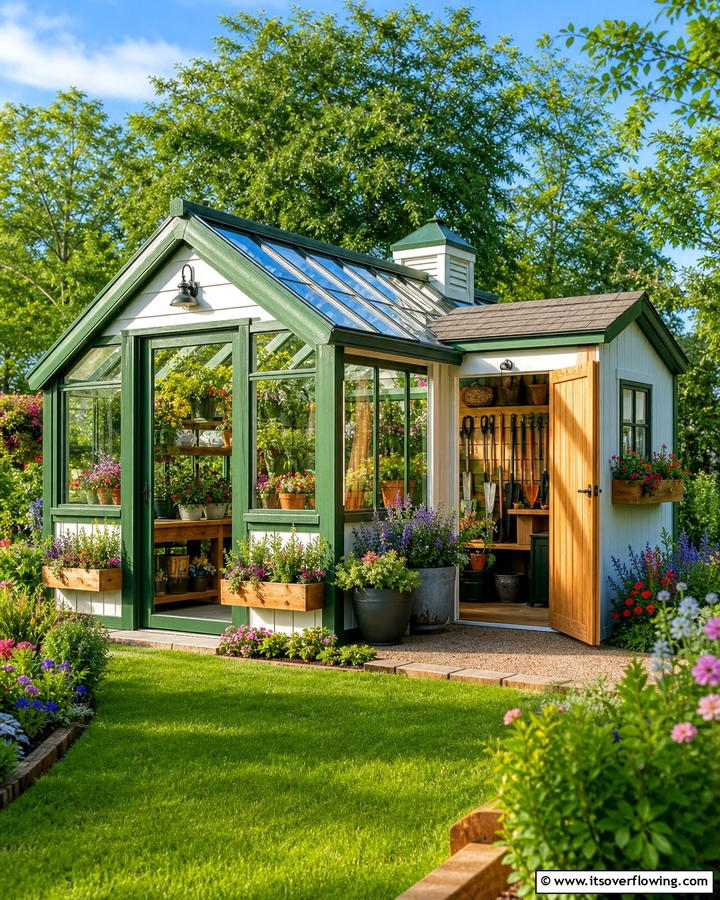 Dynamic Home Garden Combo - 30 Greenhouse and Shed Combo Ideas- Space-Saving Designs