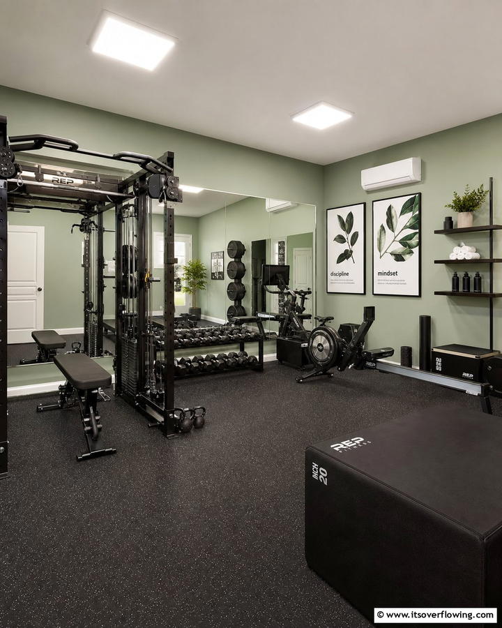 Dynamic Home Gym Energy - 21 Sage Green Paint Inspirations for Calming Interiors