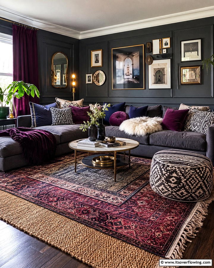 Dynamic Layering - 30 Striking Contrasting Living Rooms Featuring Dark Grey Walls