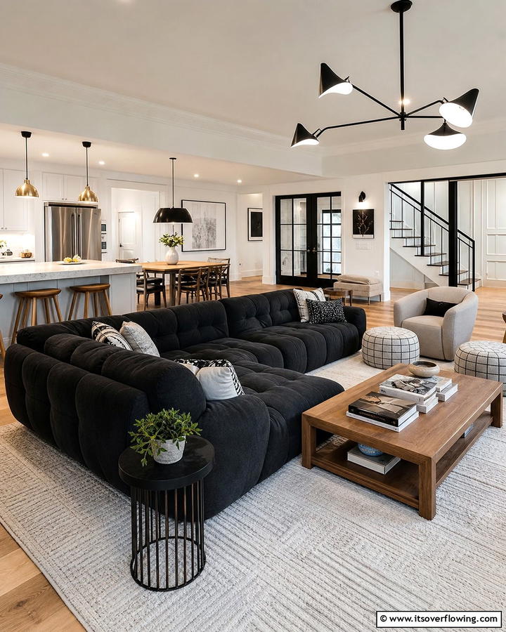 Dynamic Layout - 21 Living Room Ideas With Black Couches- Modern Style