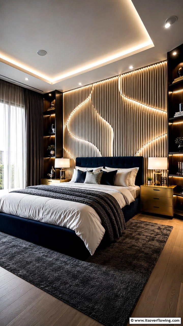 Dynamic Light and Shadow - 30 Bedroom Accent Wall Ideas to Transform Your Space