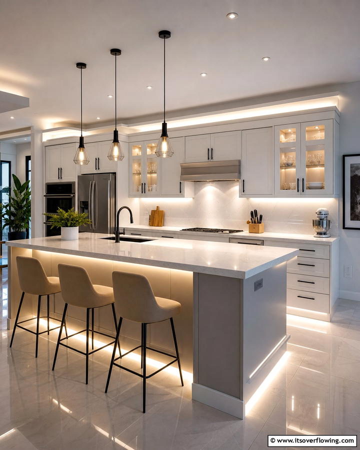 Dynamic Lighting Features - 21 Kitchen Peninsula Ideas for Functional Layouts