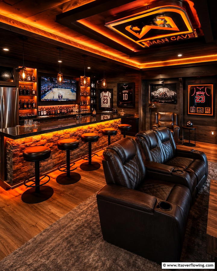 Dynamic Man Cave Illumination - 30 Aesthetic Room Ideas With LED Lights for Vibes