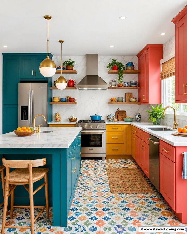 Dynamic Multi Color Fusion - 21 Kitchen Color Ideas to Refresh Your Cooking Space