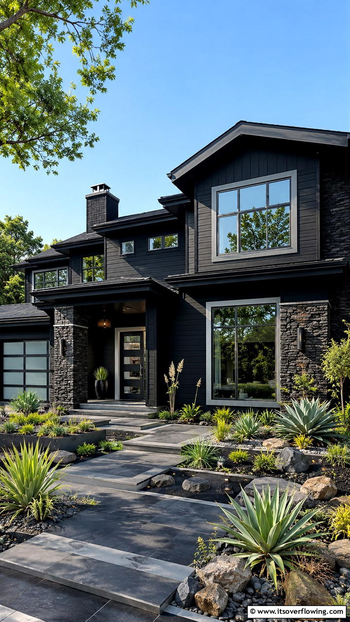 Dynamic Noir Fusion - 30 Black House Exteriors- Bold Paint Colors for Modern Homes