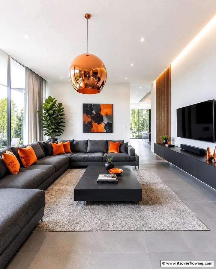 Dynamic Orange Highlights - 30 Vibrant Colorful Living Room Inspirations for Bold Interiors