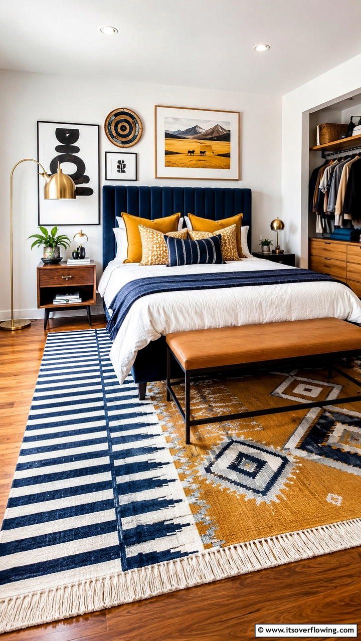 Dynamic Pattern Mix - 30 Bedroom Rug Ideas to Anchor and Elevate Your Decor