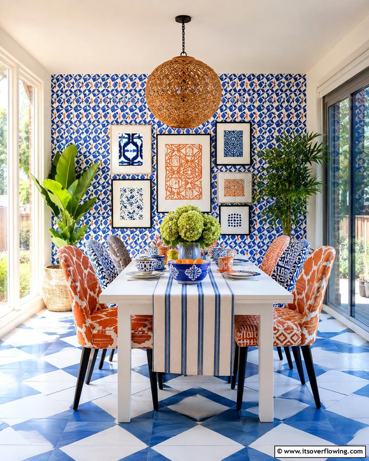 Dynamic Pattern Play Dining - 30 Sunroom Dining Room Ideas for Bright and Airy Meals