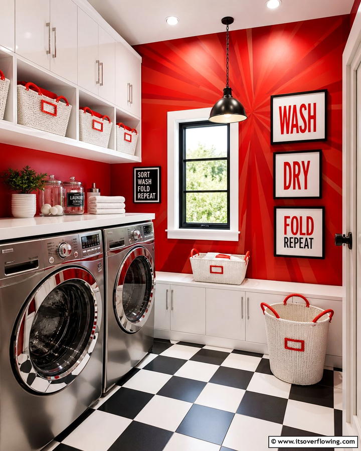 Dynamic Red Energy - 30 Laundry Room Paint Ideas to Brighten Chore Time