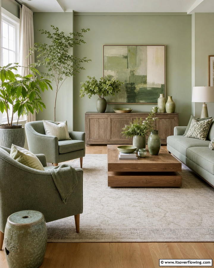 Dynamic Sage Green Arrangements - 21 Sage Green Living Room Schemes for Calming Interior Designs