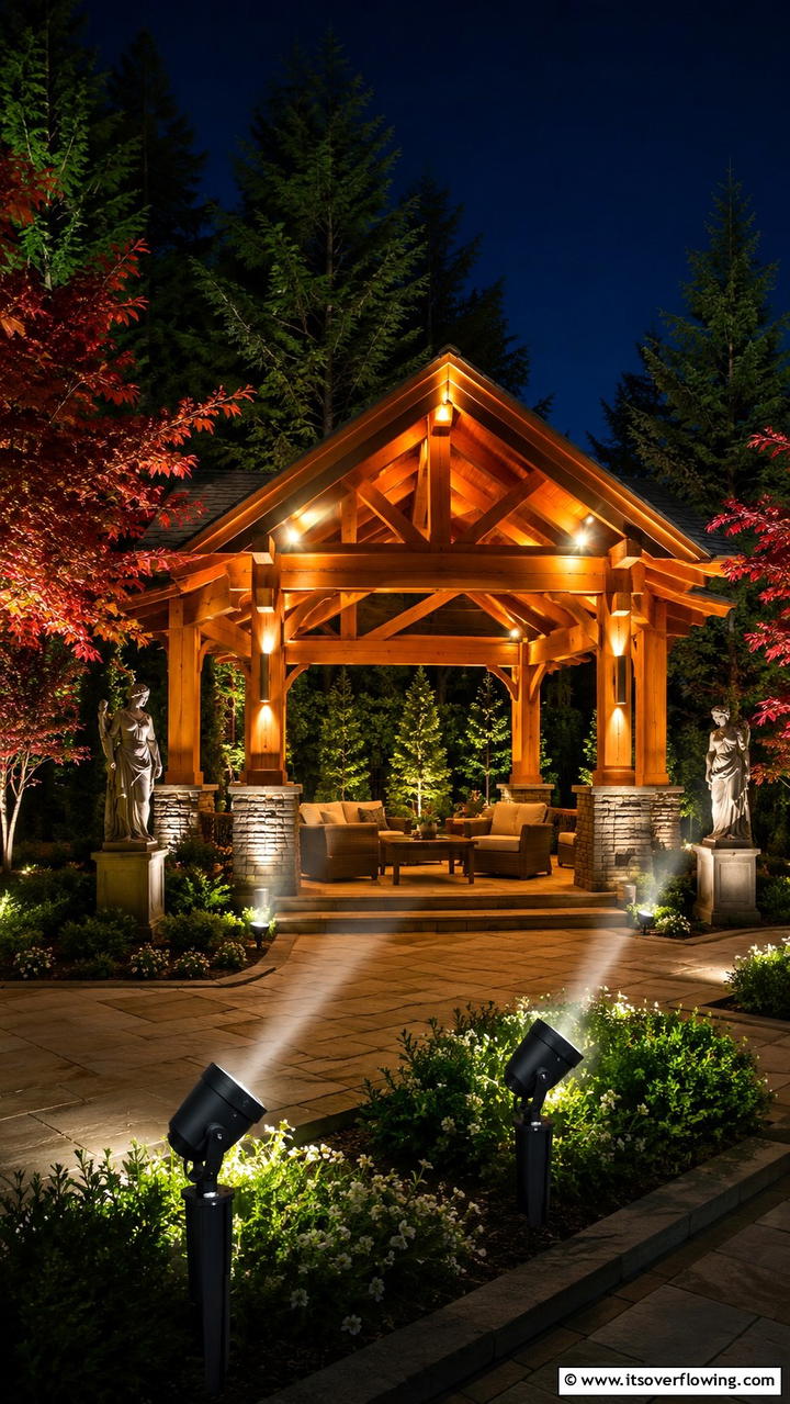 Dynamic Spotlights - 30 Gazebo Lighting Ideas- Ambient Outdoor Illumination