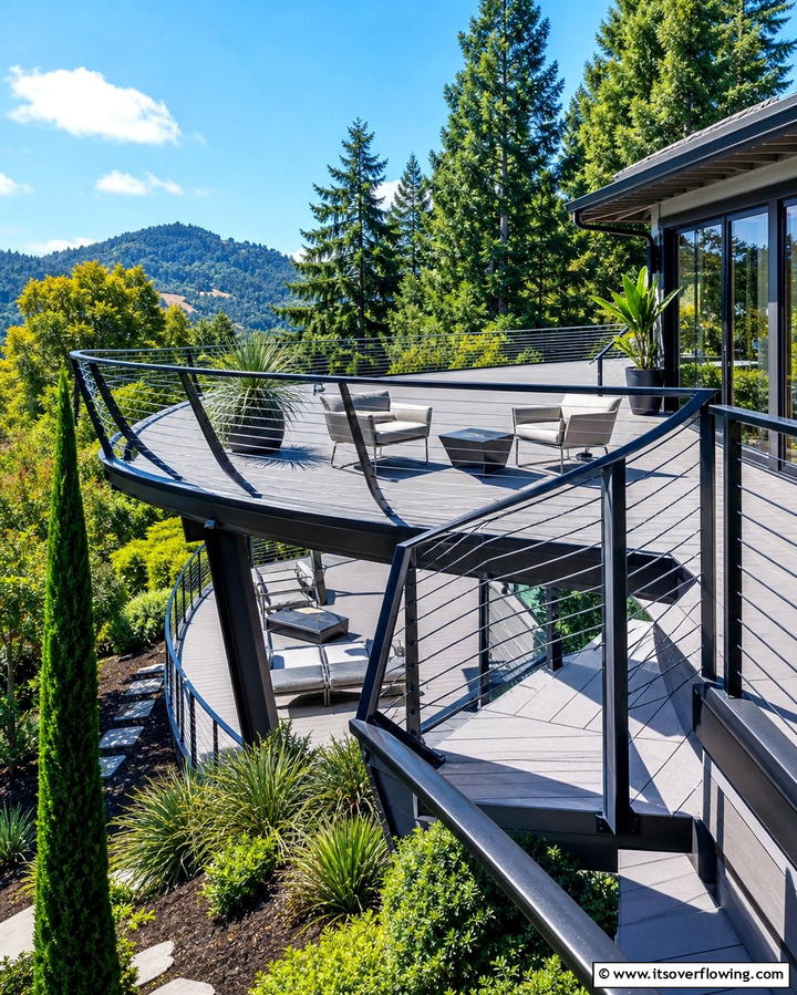 Dynamic Structural Lines - 30 Modern Metal Deck Railing Ideas for Stylish Outdoor Spaces