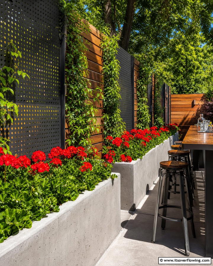 Dynamic Texture with Perforated Metal and Wooden Accents - 25 Metal and Wood Fence Ideas for Durable Boundaries