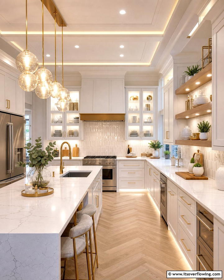Dynamic U Shaped Kitchen with Creative Lighting - 30 U-Shaped Kitchen Ideas for Optimal Layout and Storage
