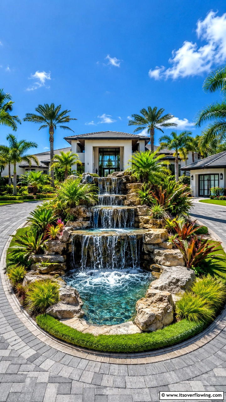 Dynamic Waterfall Feature - 30 Driveway Entrance Ideas for Impressive Arrivals