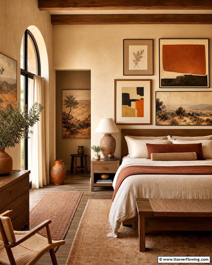 Earth Toned Artwork - 25 Tan Bedroom Ideas for a Warm and Cozy Space