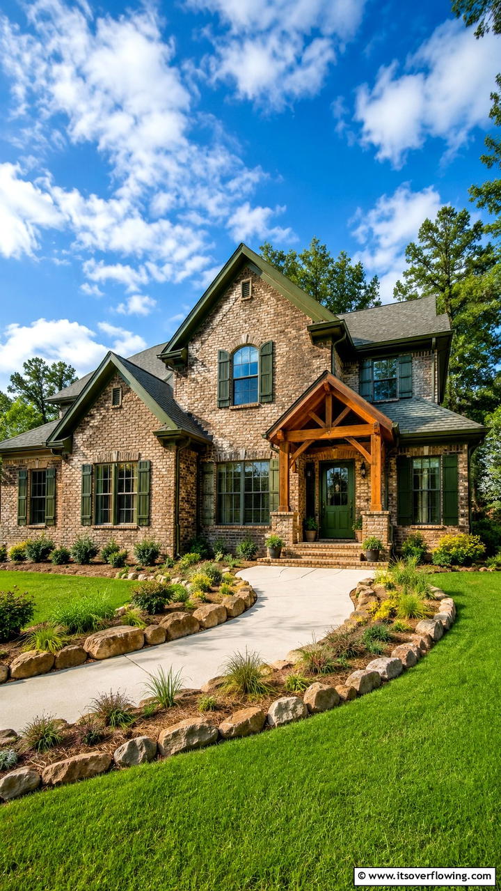 Earth Toned Brick with Vibrant Olive Overtones - 30 Exterior Brick and Paint Color Combinations