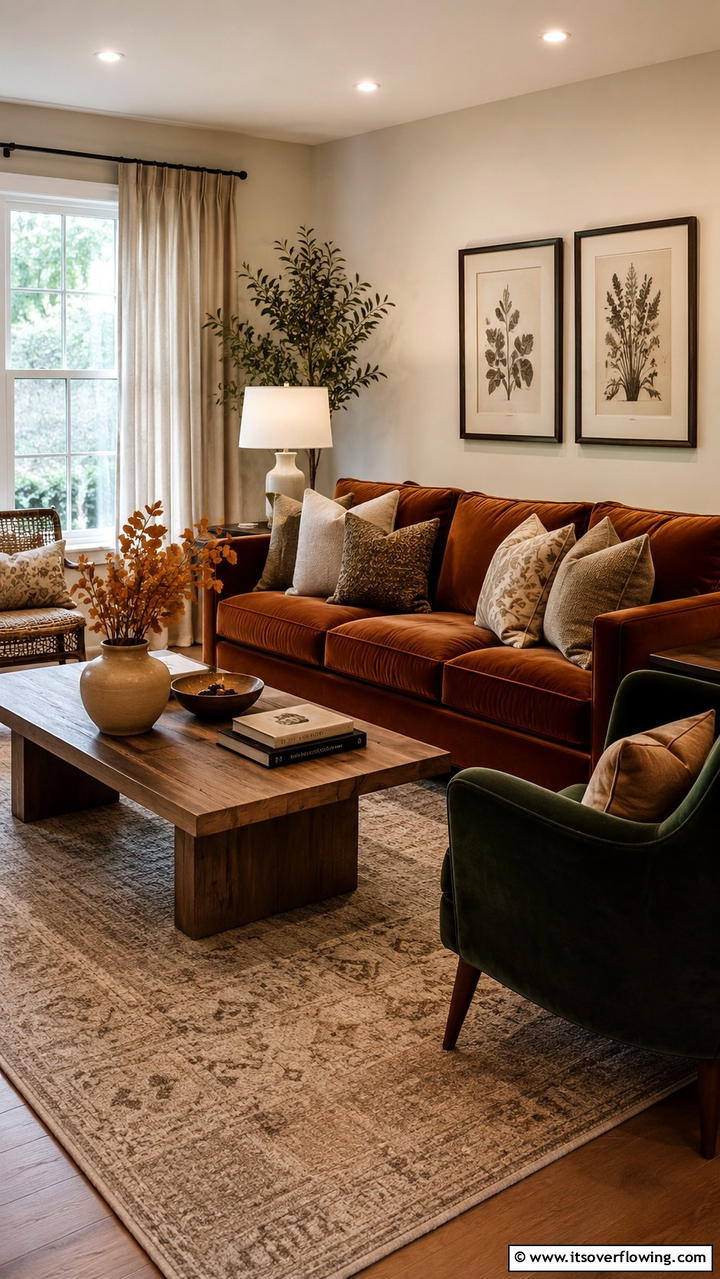 Earth Toned Furniture Choices - 30 Cozy Fall Living Room Ideas to Embrace Autumn Vibes