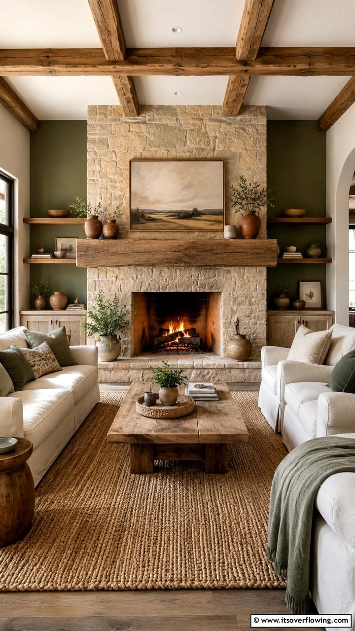 Earth Toned Palette - 30 Farmhouse Fireplace Ideas for Cozy Living Spaces
