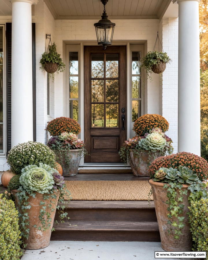 Earth Toned Planters - 21 Fall Porch Decor Ideas for a Warm Autumn Welcome