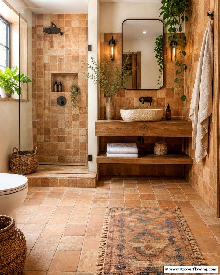 Earthen Clay Tiles - 25 Earthy Bathroom Ideas for a Natural Retreat