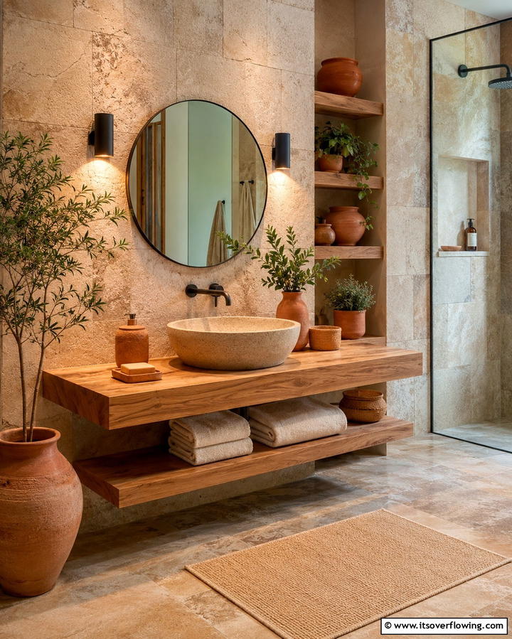 Earthenware Accessories for Rustic Elegance - 25 Earthy Bathroom Ideas for a Natural Retreat