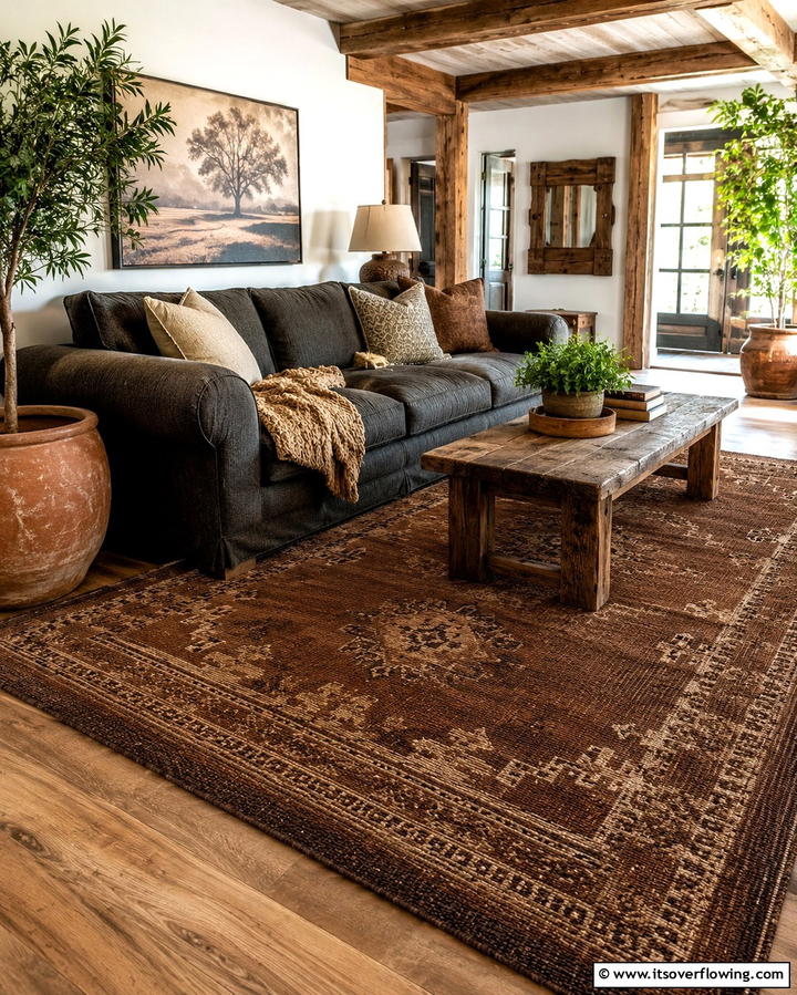 Earthy Brown Rug for a Natural Feel - 20 Perfect Rug Colors to Pair with a Grey Couch for Any Room