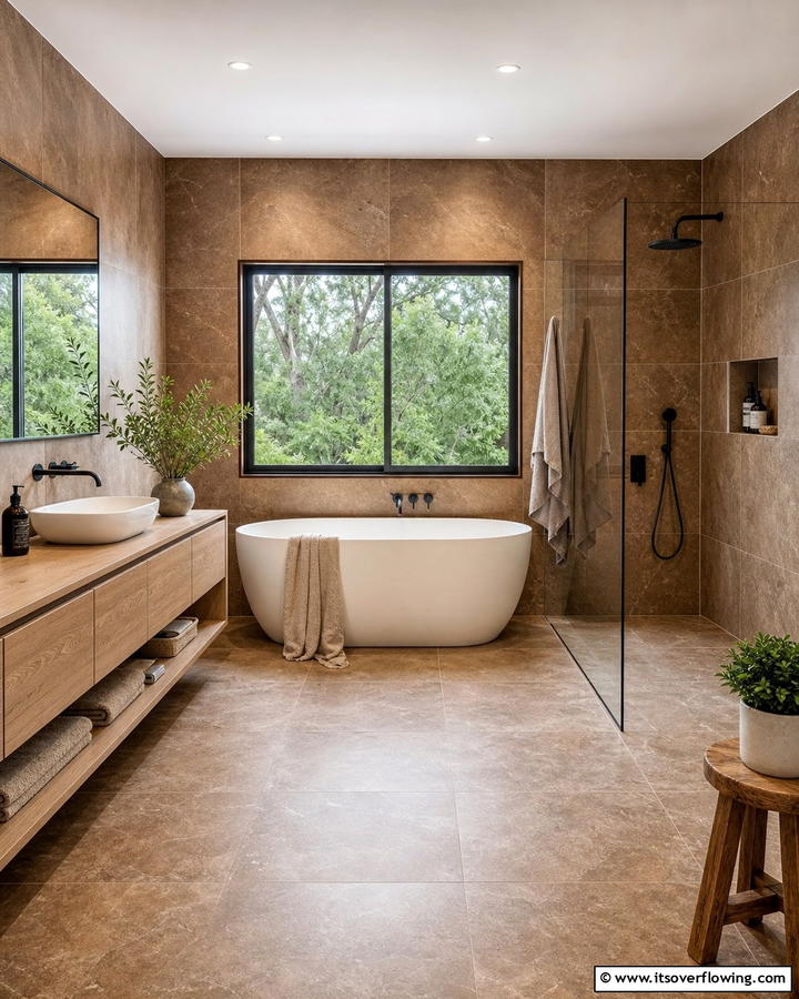 Earthy Brown Tiles for a Natural Vibe - 25 Brown Bathroom Ideas for a Warm and Inviting Space
