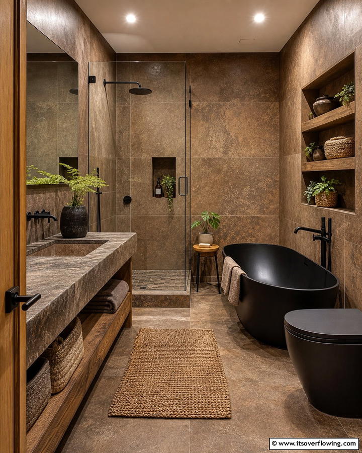 Earthy Brown Tiles - 20 Modern Brown and Black Bathroom Ideas for a Bold Design