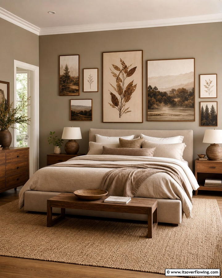 Earthy Brown Wall Art - 25 Brown Bedroom Ideas for a Warm and Cozy Atmosphere