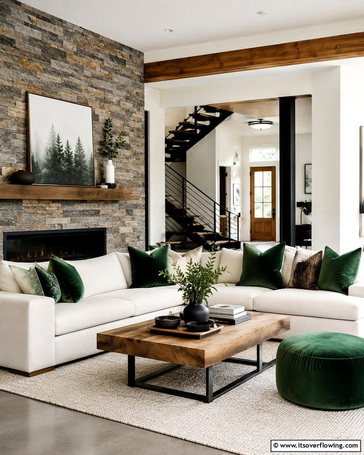 Earthy Contemporary Blend - 30 Forest Green Living Room Ideas for Nature-Inspired Interiors