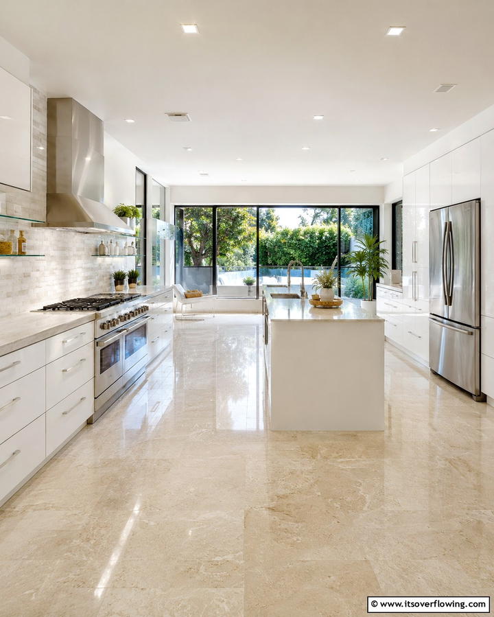 Earthy Contemporary Blend - 25 Travertine Floor Kitchen Ideas for Elegance