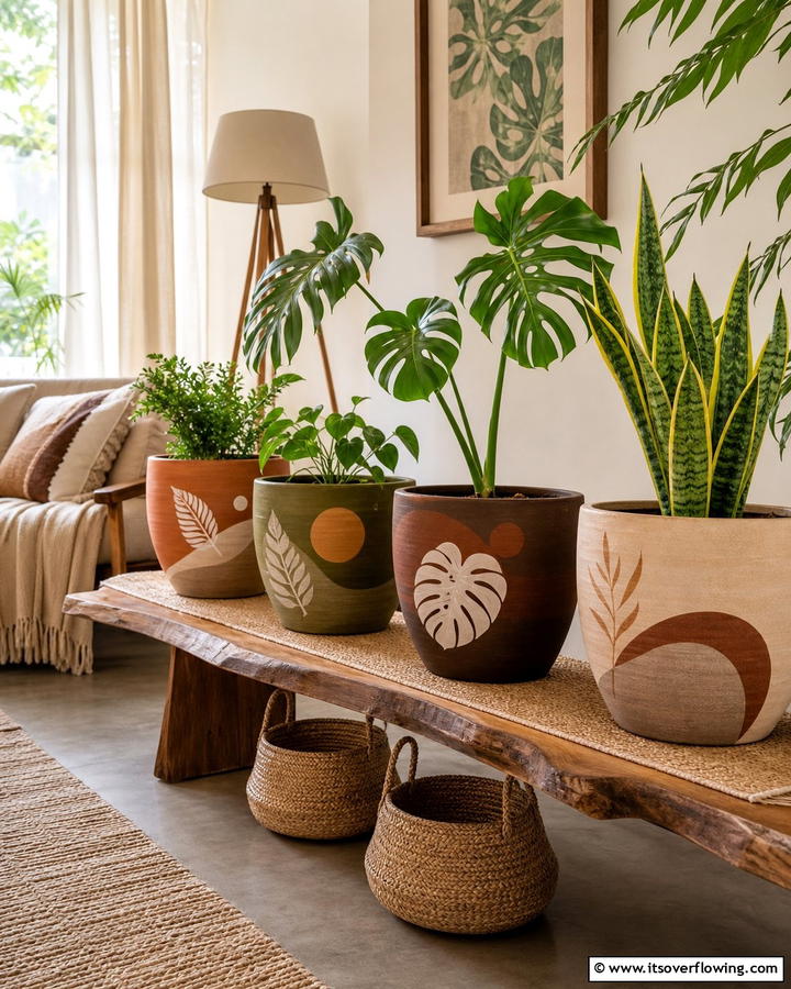 Earthy Elegance Escape - 21 Painted Pot Ideas for Creative Plant Container Makeovers