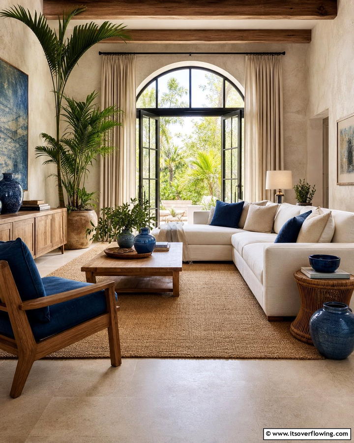 Earthy Elegance in Blue and Beige - 20 Blue and Beige Living Room Ideas- Serene Spaces