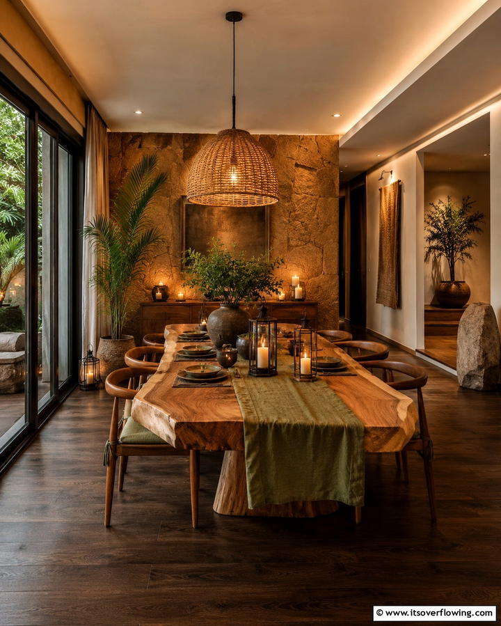 Earthy Elegance with Organic Elements - 25 Dark Wood Floor Dining Room Ideas for a Classic Look