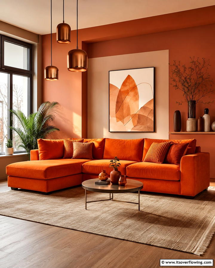 Earthy Elegance with Terracotta Tones - 25 Orange Couch Living Room Ideas for a Vibrant Space