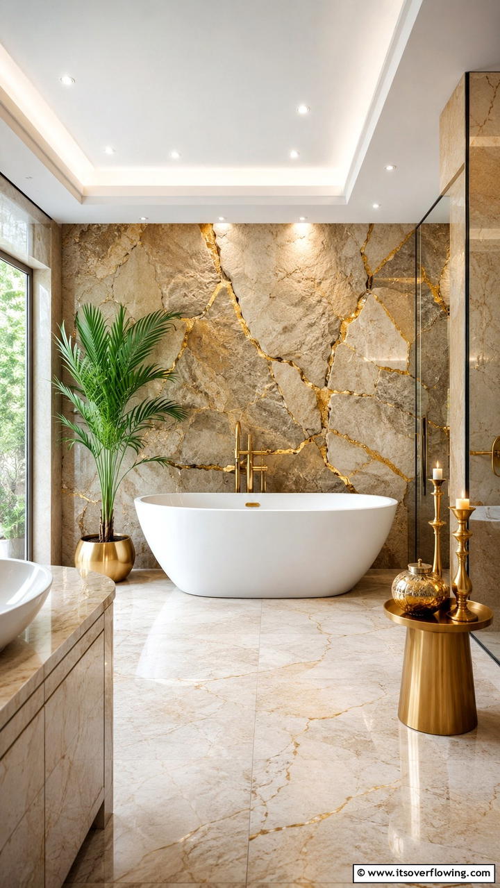 Earthy Gold Embedded in Stone - 30 Gold Bathroom Ideas for Luxurious, Modern Spaces