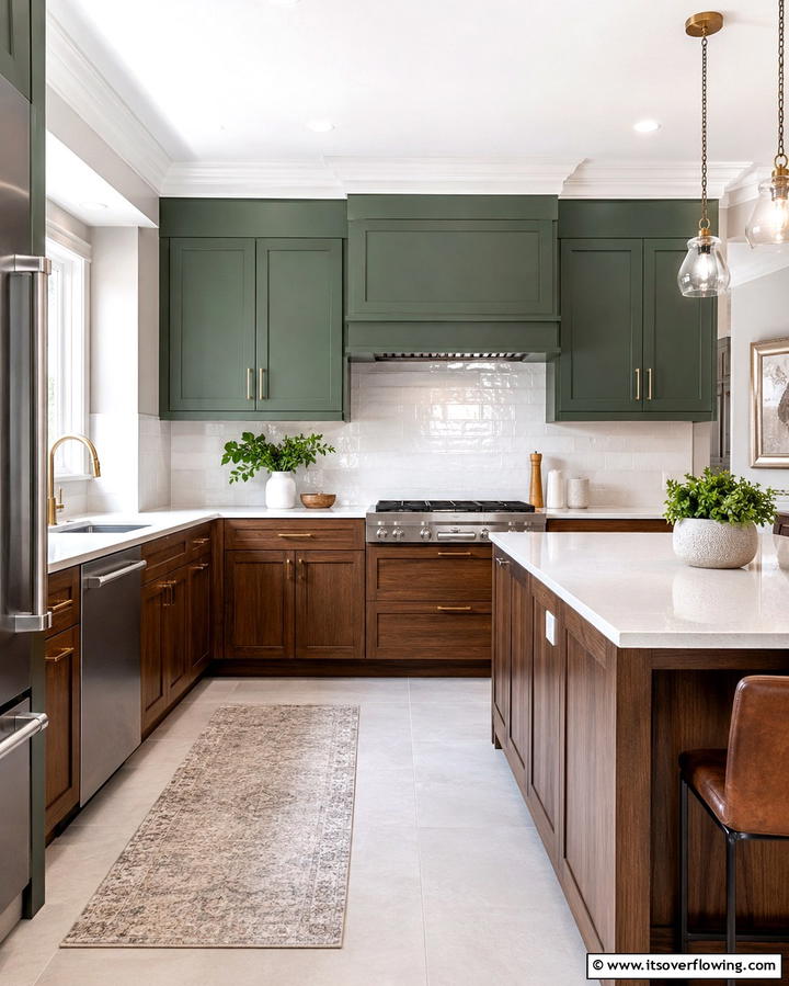 Earthy Green Cabinets with Warm Brown Countertops - 25 Warm Green and Brown Kitchen Design Ideas