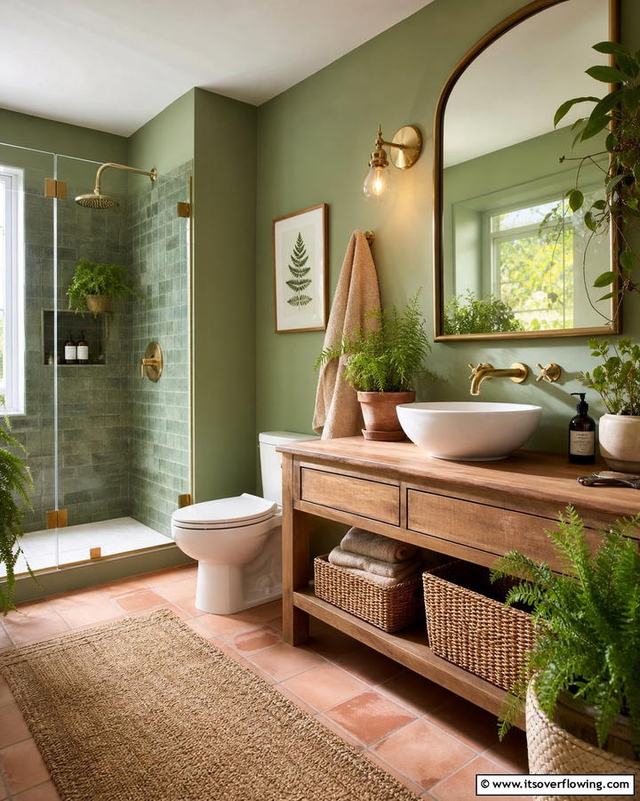 Earthy Green Calm - 21 Bathroom Color Ideas to Refresh Your Space with Vibrant Hues