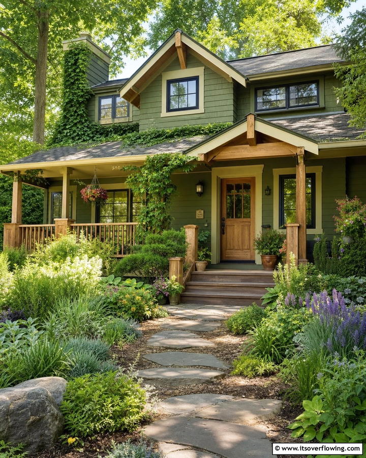 Earthy Green Harmony - 21 Exterior House Color Schemes for Curb Appeal