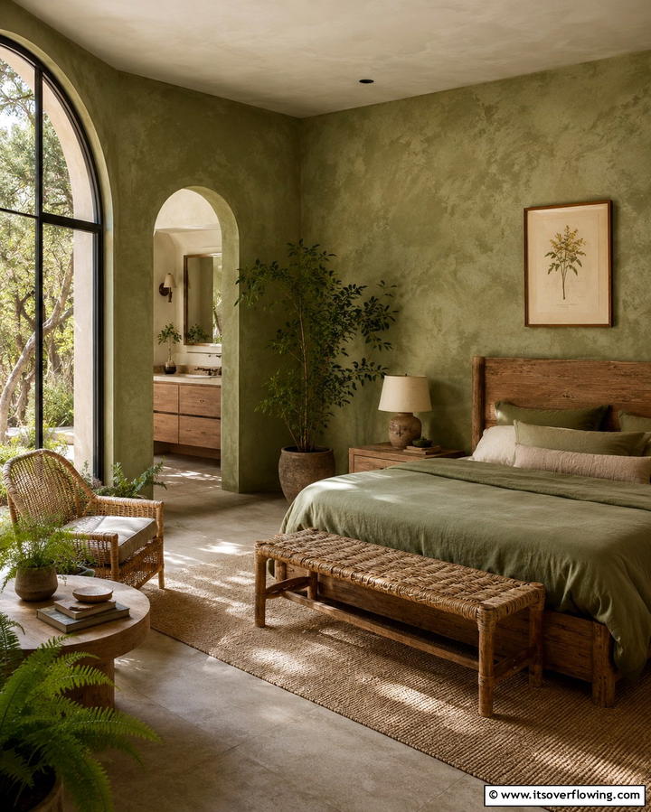 Earthy Green Limewash for a Natural Vibe - 25 Limewash Bedroom Ideas for a Serene Retreat