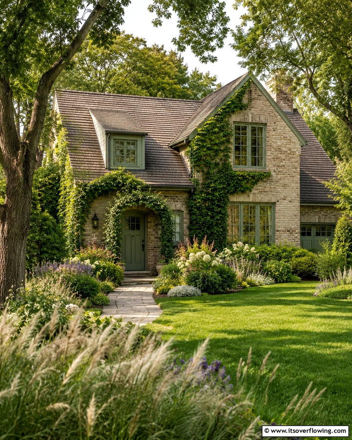 Earthy Green Tones for Natural Harmony - 30 Warm Blonde Brick House Color Schemes for Modern Homes