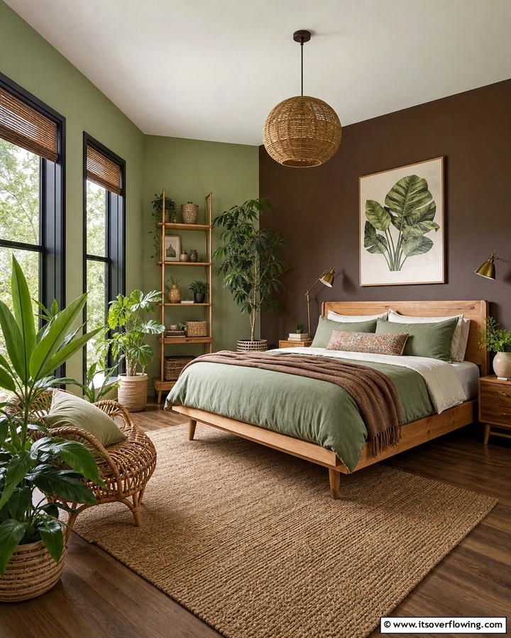 Earthy Greens and Browns for a Natural Look - 25 Bedroom Painting Ideas With Two Colors for Impact