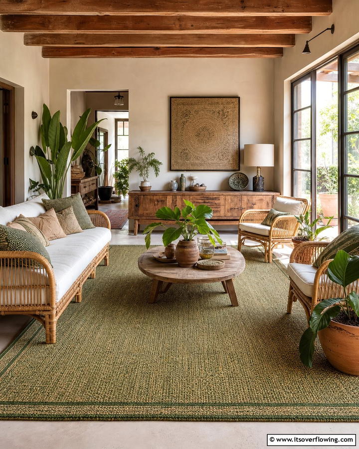 Earthy Jute Green Carpets - 20 Green Carpet Living Room Ideas for a Bold Statement