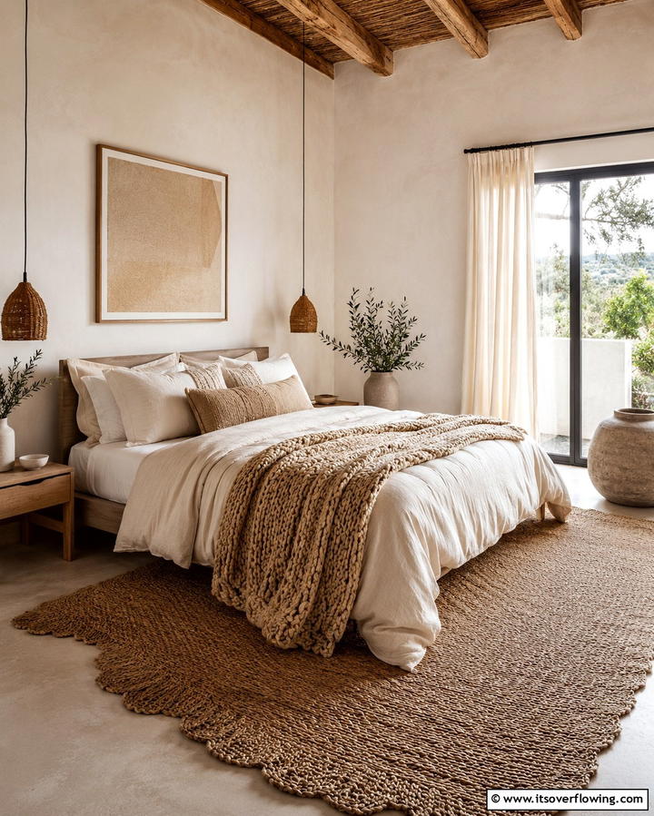 Earthy Layered Textures - 30 Cozy Fall Bedroom Decor Tips for Autumnal Warmth & Style