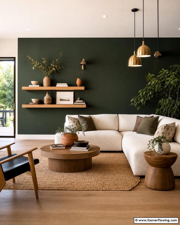 Earthy Modern Elegance - 21 Dark Green Accent Wall Ideas for Dramatic Interiors