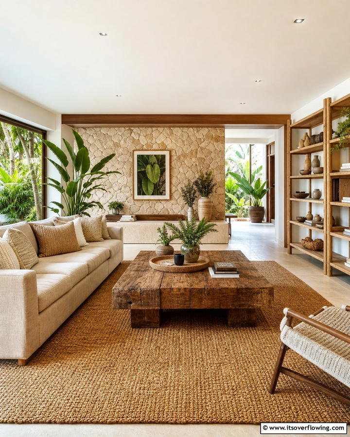 Earthy Natural Elements - 21 Neutral Living Room Ideas for Calm & Versatile Decor