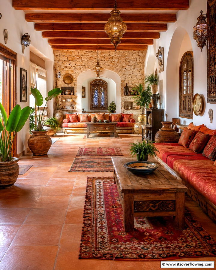 Earthy Natural Elements - 30 Moroccan Living Room Ideas for Exotic Elegance