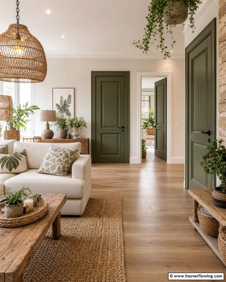 Earthy Olive Green - 30 Interior Door Color Ideas to Refresh Your Home’s Style