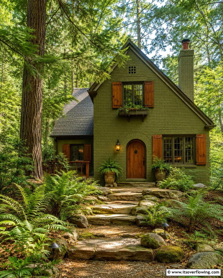 Earthy Olive Green Brick - 25 Painted Brick Houses Ideas for a Fresh Look